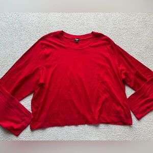 Express Women Cotton Crew Neck Long Sleeve Cropped Boyfriend Tee Shirt Top Red